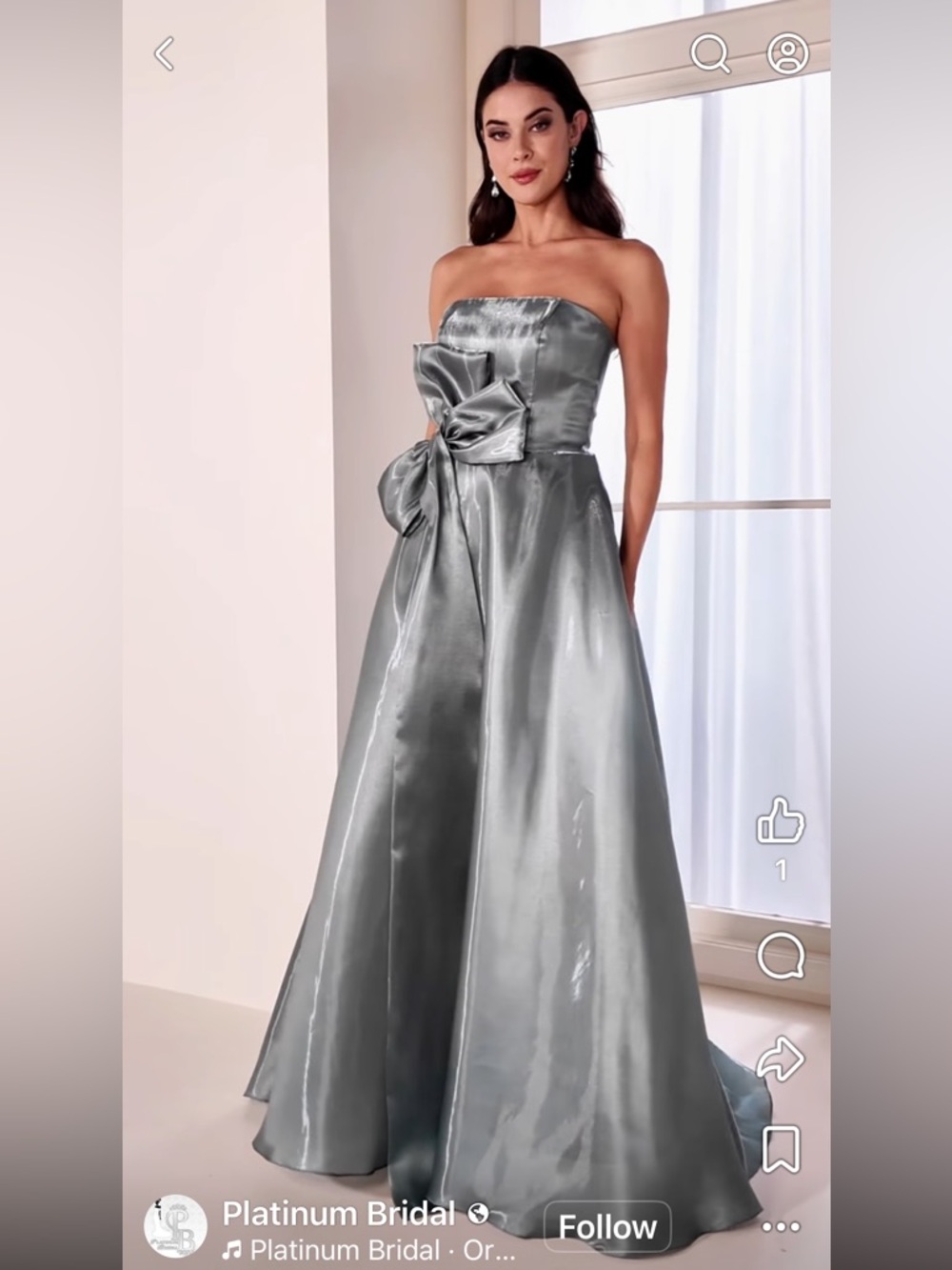 Mon Cheri Strapless Ball Gown with Bow